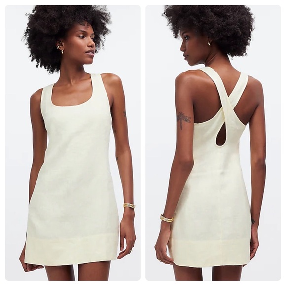 Madewell Dresses & Skirts - NWT Madewell Cross-Back A-Line Minimalist Mini Dress Linen Pale Pineapple NR350